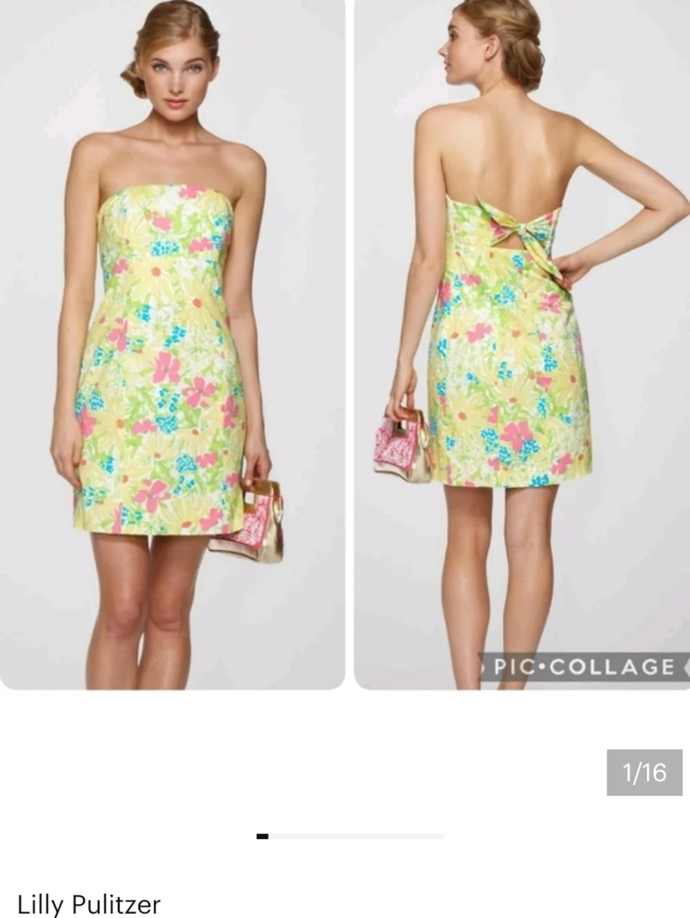 Lilly Pulitzer Franco Blue Eyed Girl Tie Back Strapless Multicolor Floral Dress - Picture 1 of 16